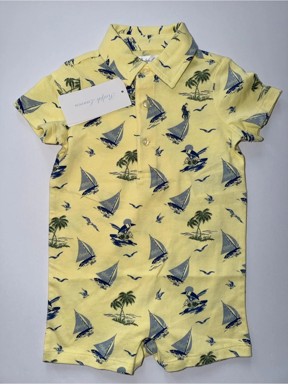 Polo Ralph Lauren Allover Sailboat and Palm Trees Print Romper